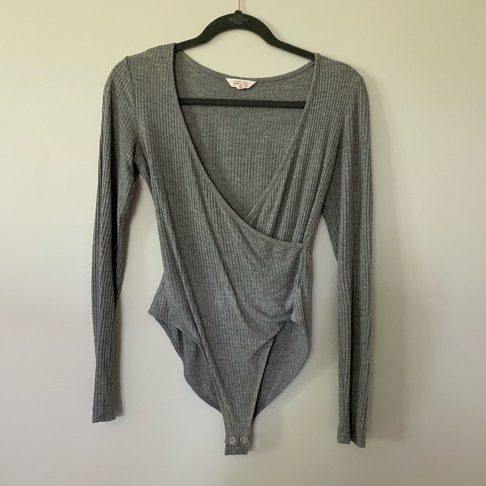 Grey Ribbed Long Sleeve Bodysuit